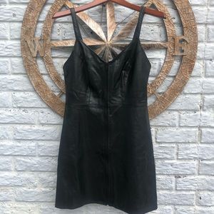 Black leather mini dress